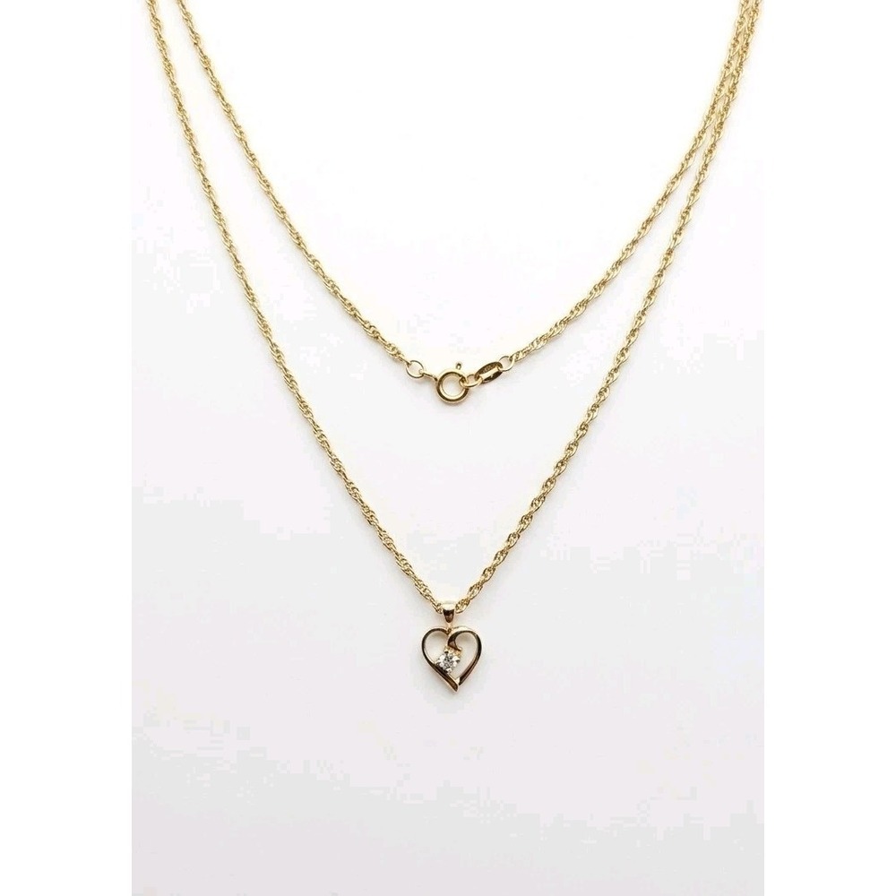 Vintage Gold Tone Diamond Accent Open‎ Heart Pendant Necklace Rope Chain Boho